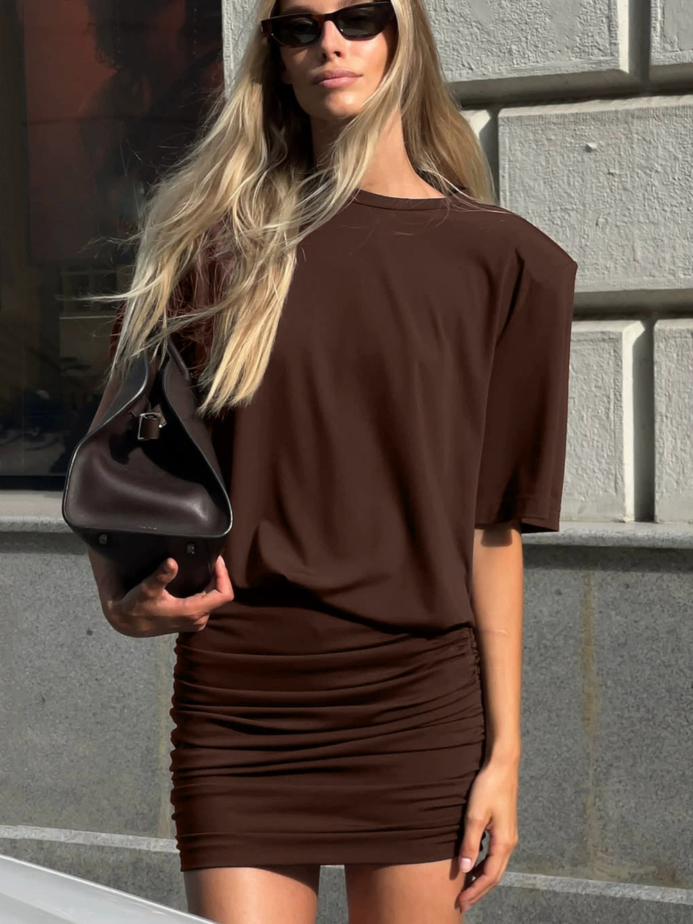 Zara Fall Crewneck Ruched Bodycon Dress